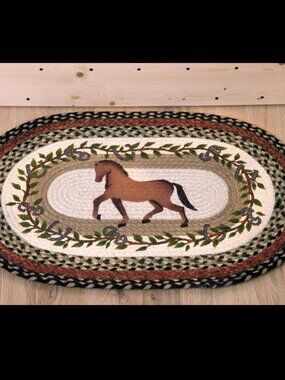 Horse and Oak Leaf Oval Braided Rug 20 x 30 by Earth Rugs